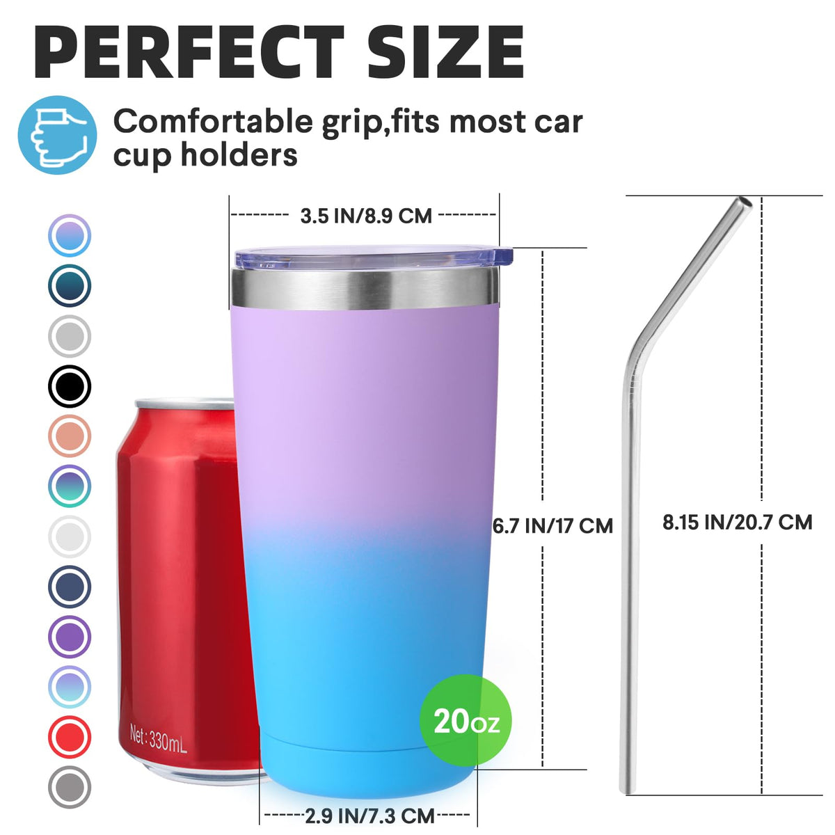 20oz Stainless Steel Tumbler with Lid and Straw Bulk 4 Pack (4 Count)