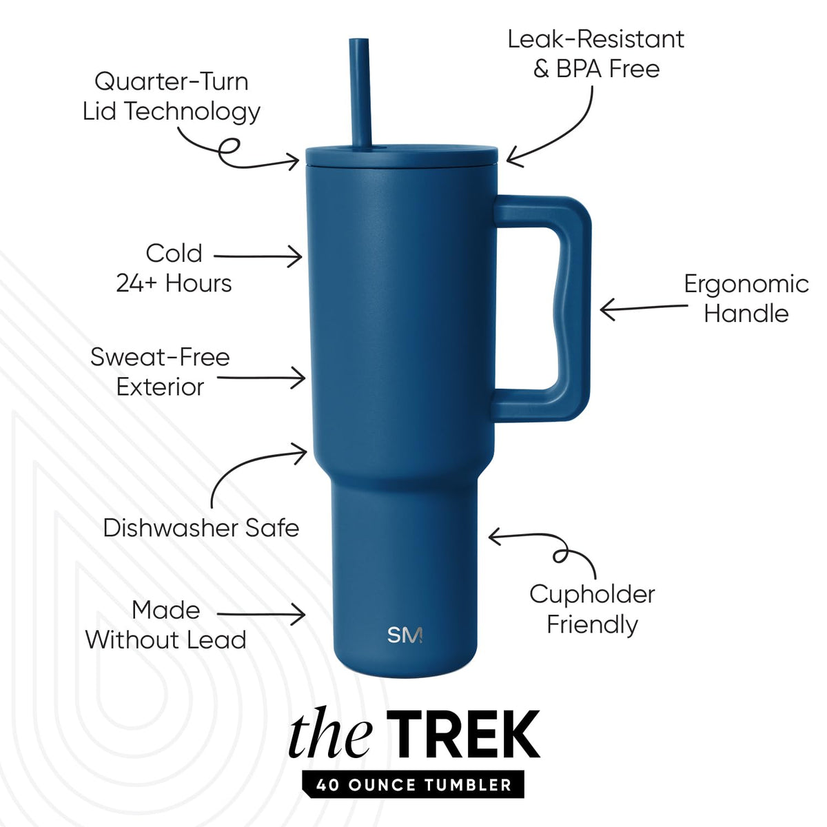 40 oz Trek Tumbler with Handle and Straw Lid