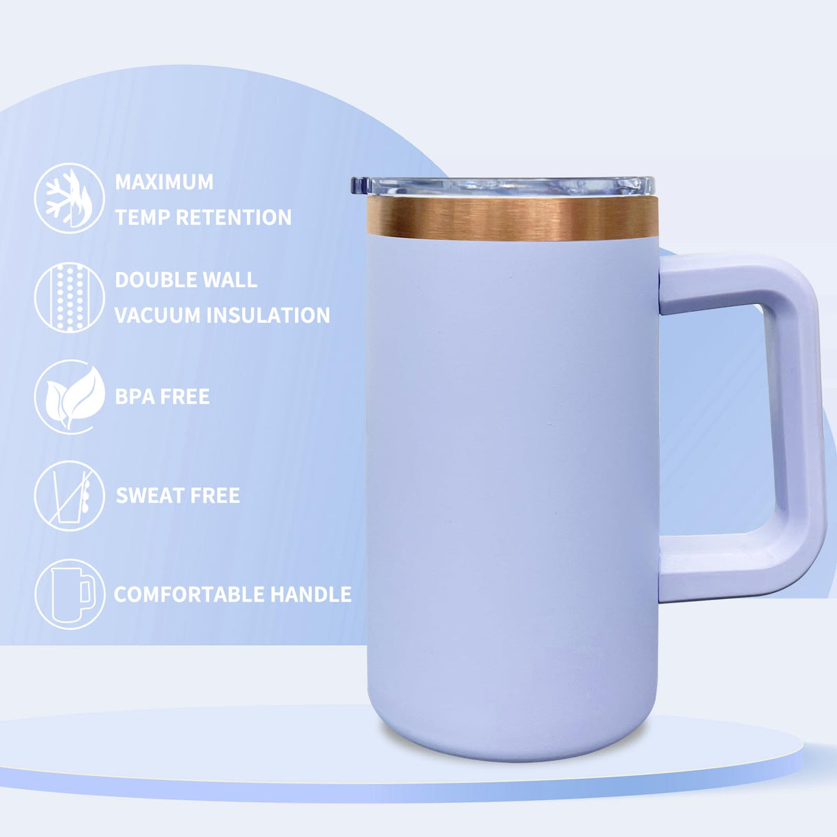 22oz Insulated Coffee Mug Bulk with Handle and Lid Mixed B (8 Count)