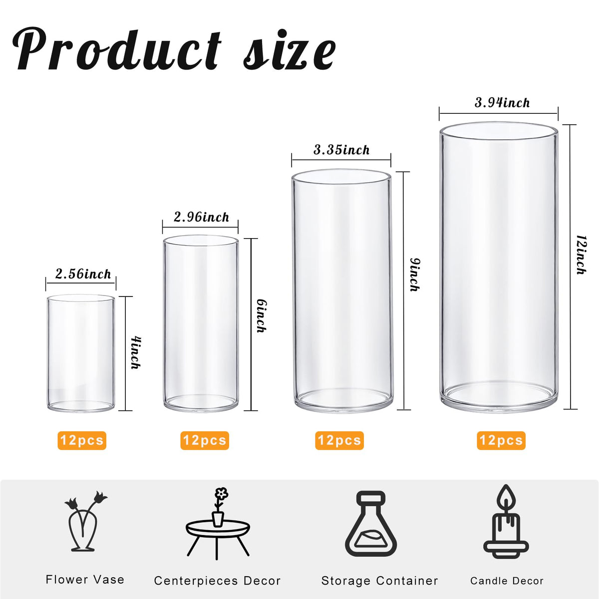 48 Pack Thick Glass Cylinder Vases 4 (48 Count)