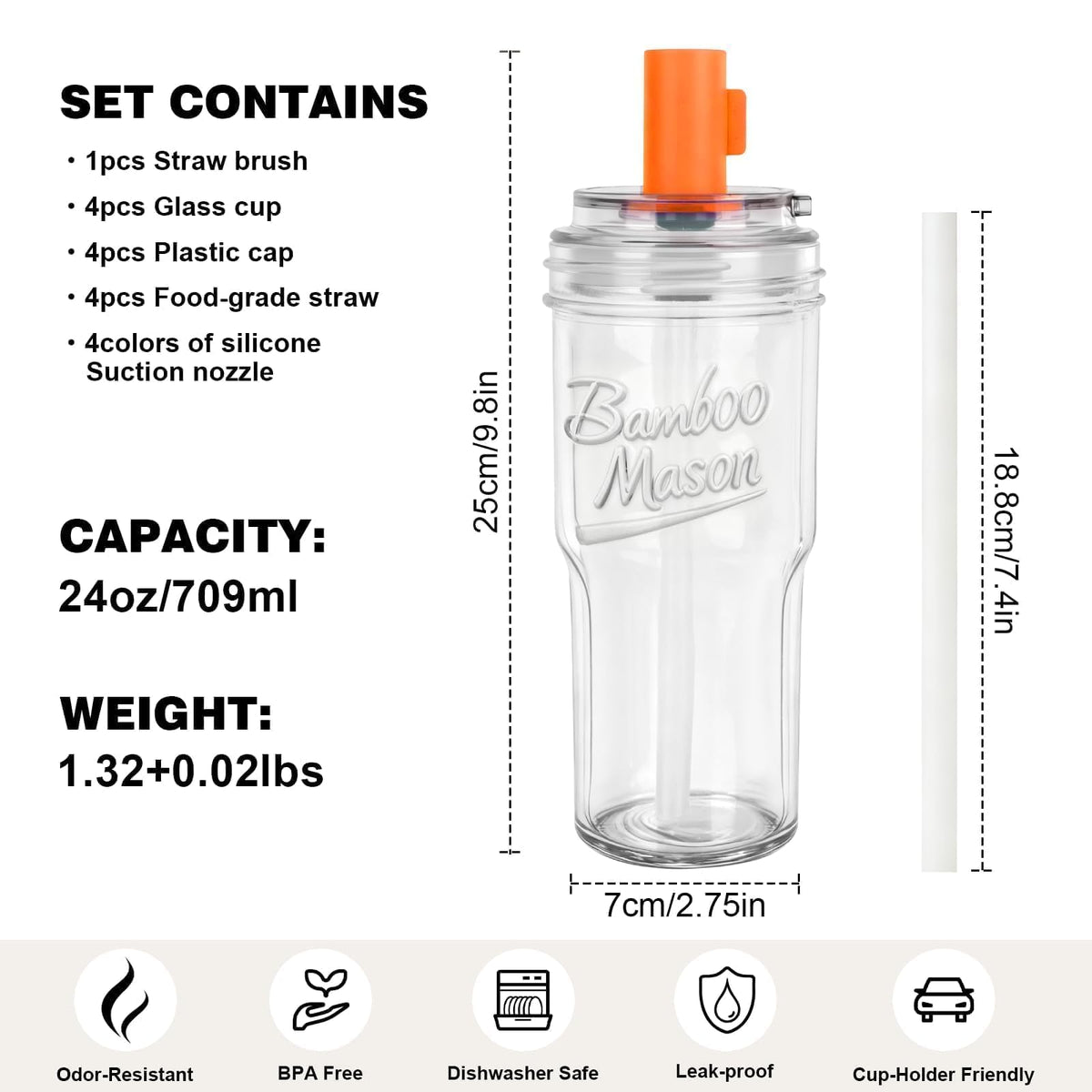 Glass Cups With Lids And Straws (2 Count)