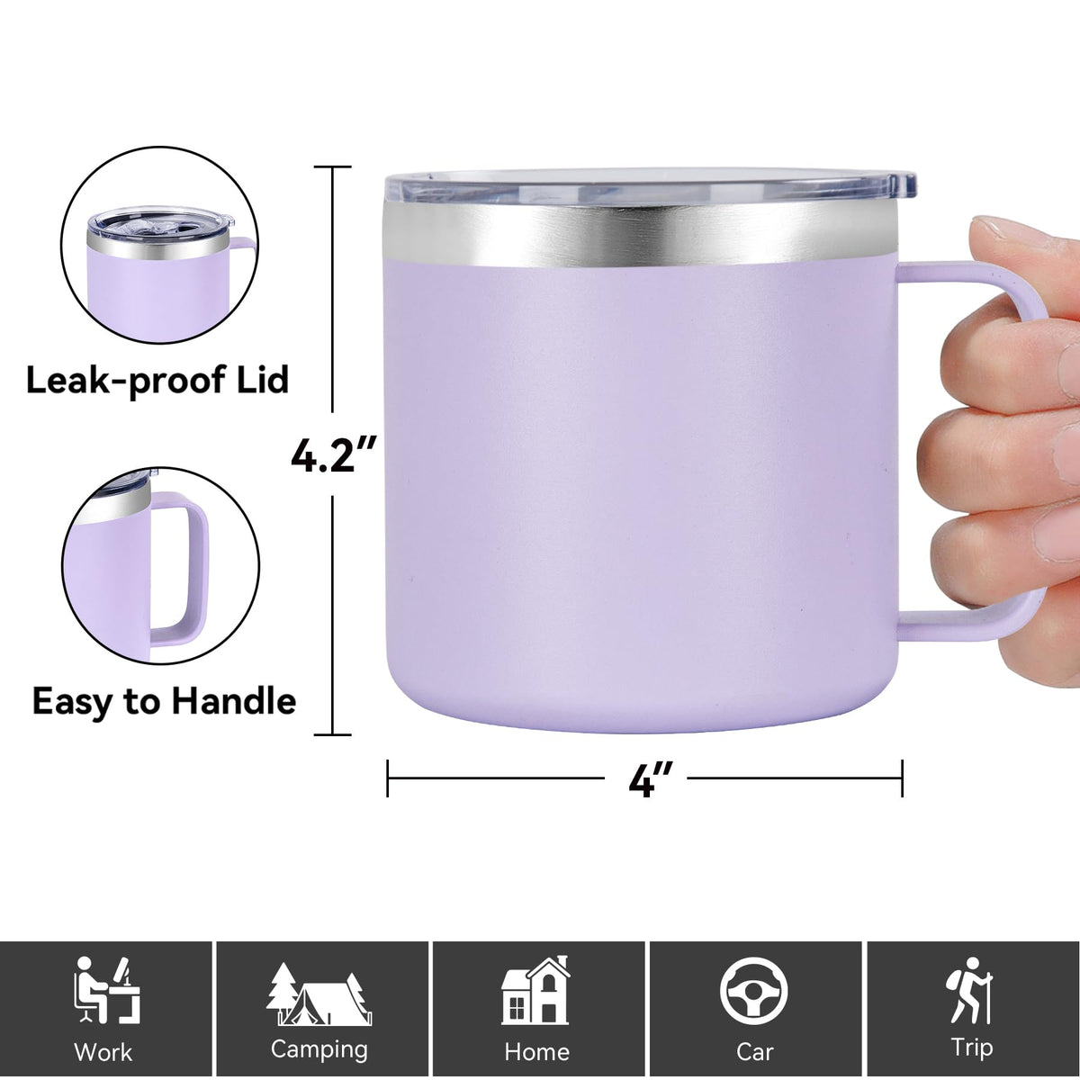 14 oz Insulated Coffee Mug Bulk with Handle (8 Count)