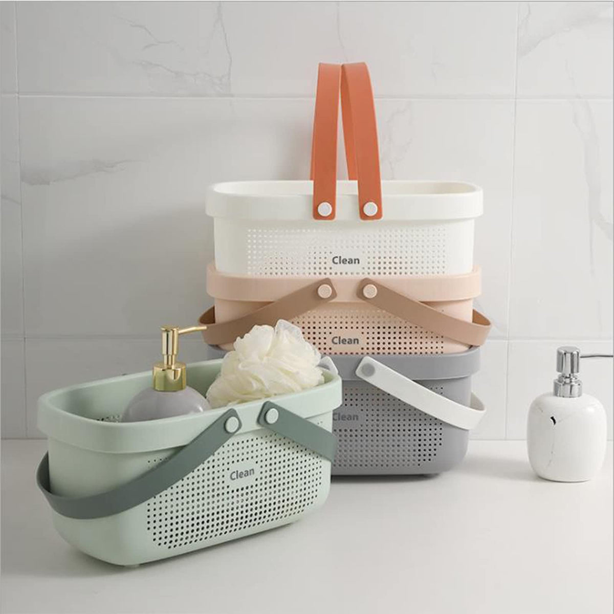 Plastic Storage Basket with Handle Portable Shower Caddy Tote Organizer Basket Bin for Bathroom Kitchen Dorm Room Bedroom
