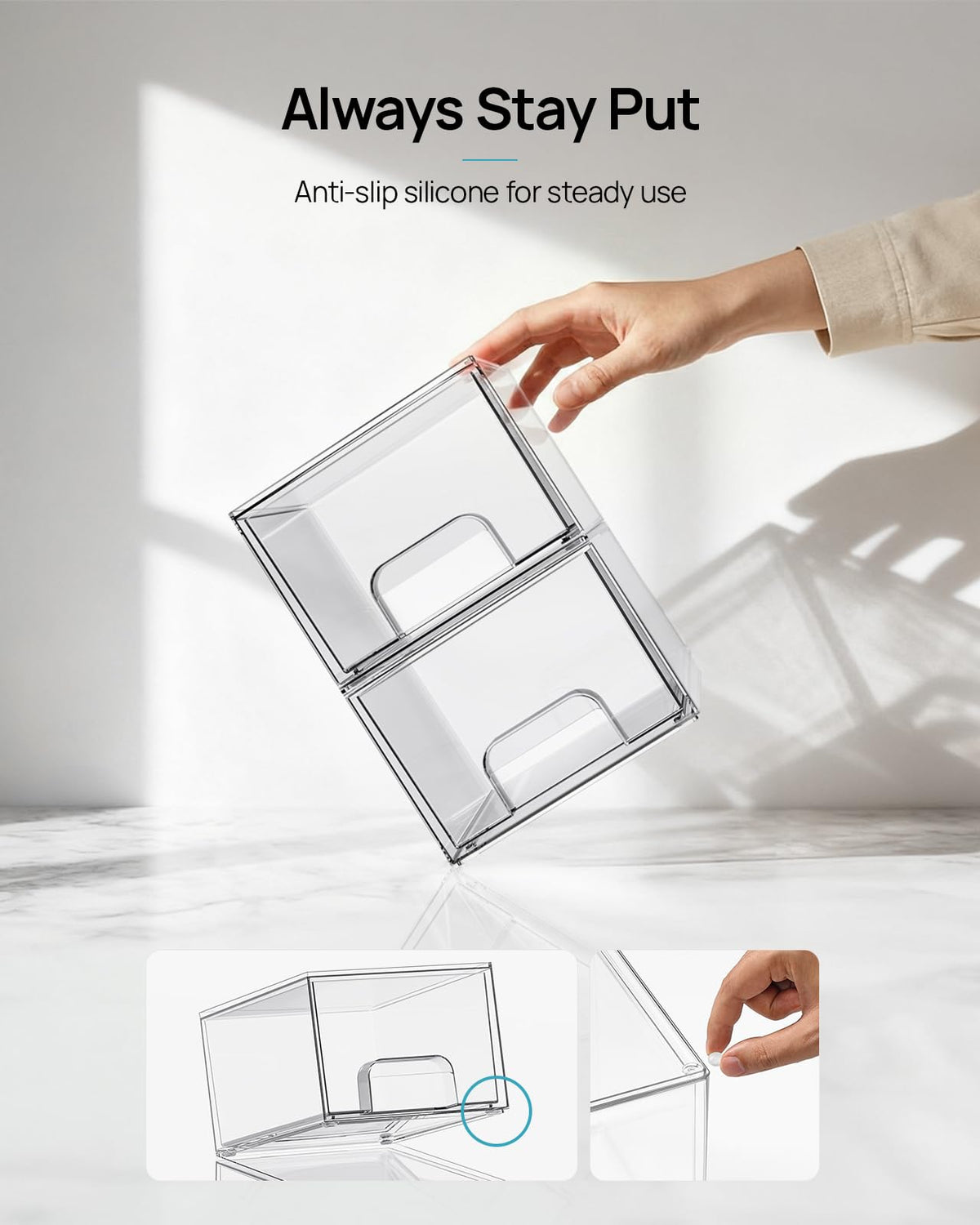 2 Pack Small Clear Stackable Storage Drawers for Desk (2 Count)