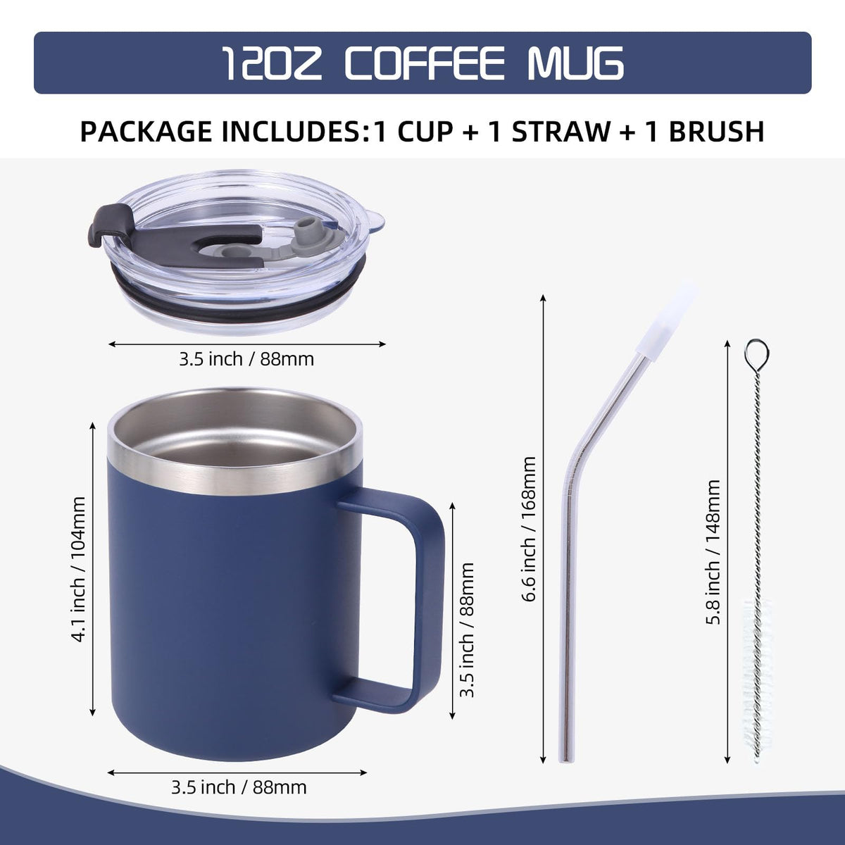 12oz Insulated Leakproof Coffee Mug with Flip & Straw Lid Bulk 4 Pack (4 Count)