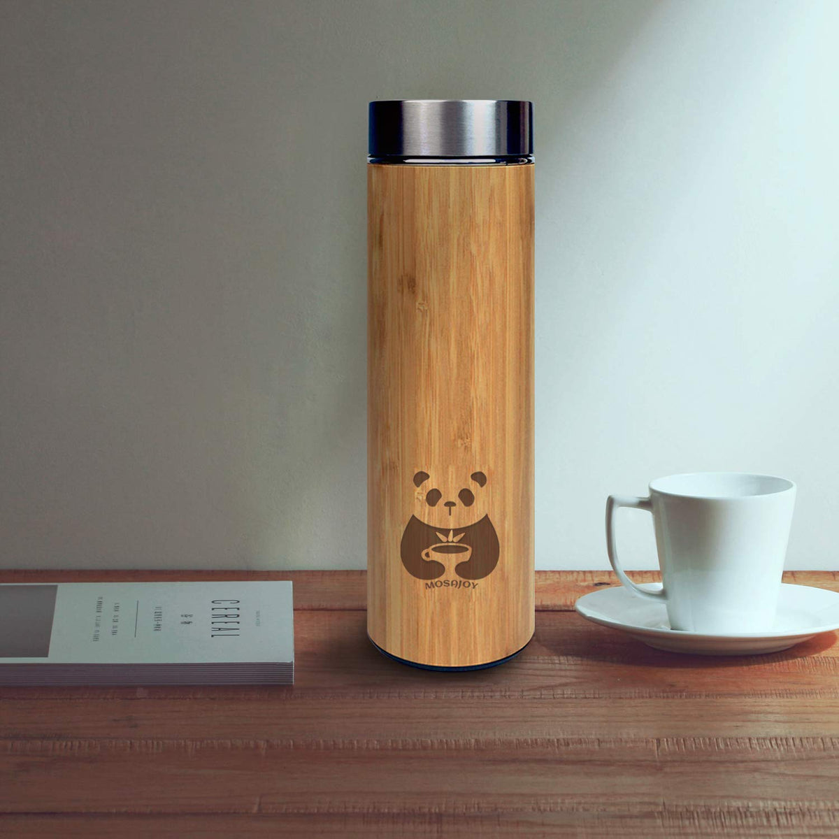 Tea Bottle Bamboo Tumbler with Infuser BPA Free Double Wall Glass Travel Tea Mug with Stainless Steel Filter