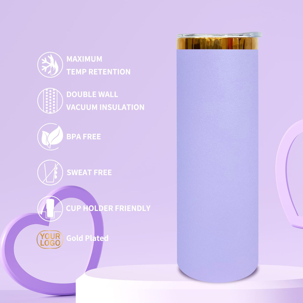 20 oz Skinny Tumbler With Lid and Straw Lilac
