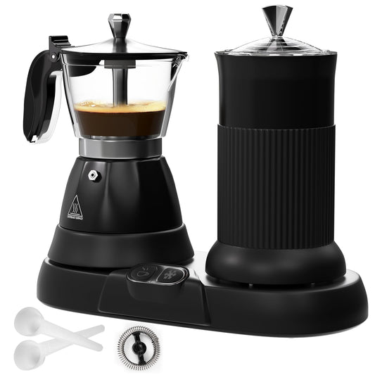 Electric Espresso Machine with Milk Frother 2 in 1 Efficient Moka Pot Coffee Maker with Milkfroth Aluminum One