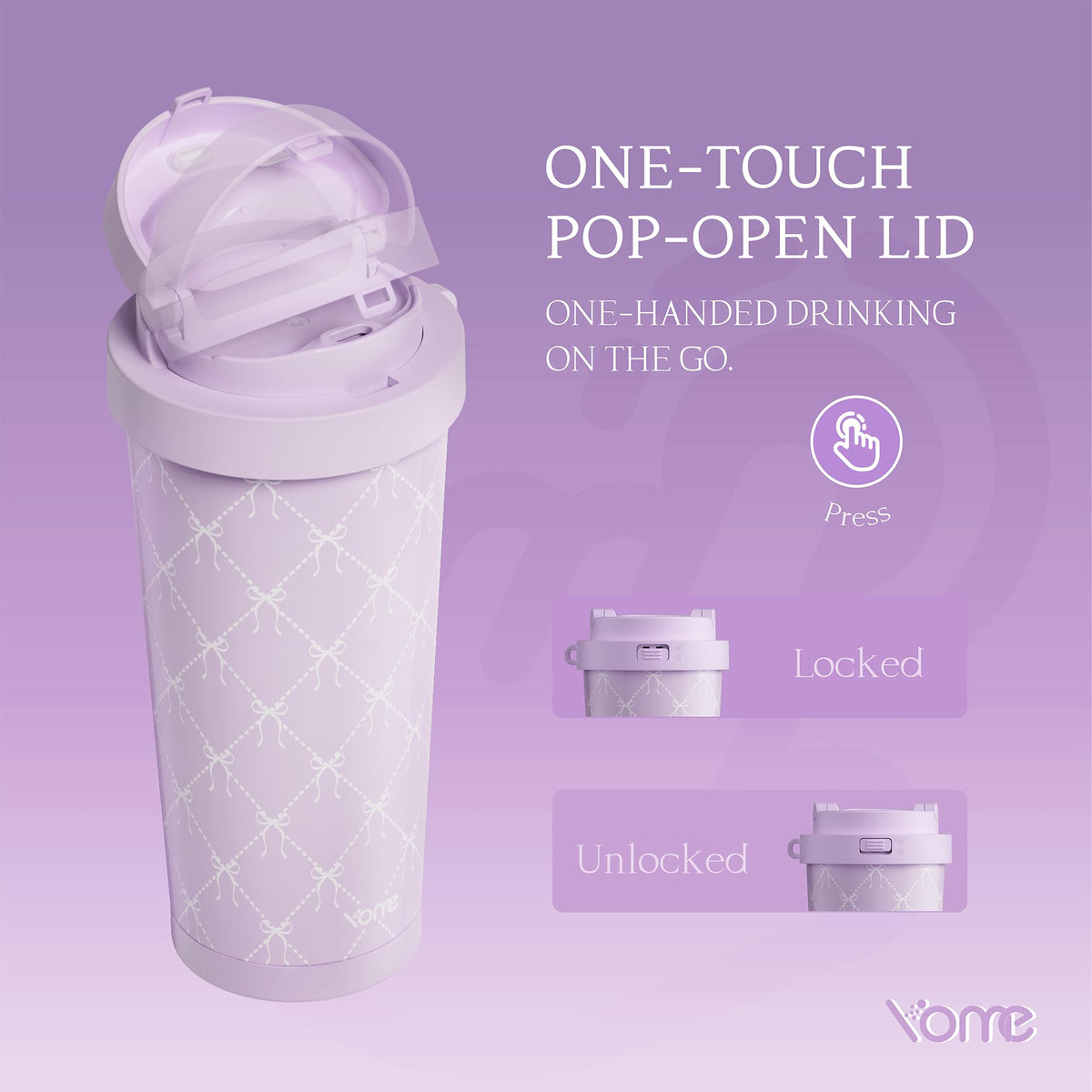 17oz Elegant Purple Bow Ceramic Lined Insulated Coffee Mug with Infuser for Women