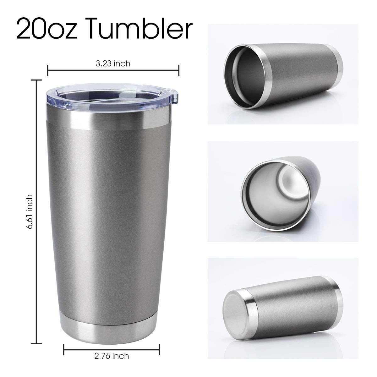 20oz Tumblers Bulk Stainless Steel Cup with Lid Double Wall Vacuum Insulated Coffee Mug for Cold & Hot Drinks 1 Pack