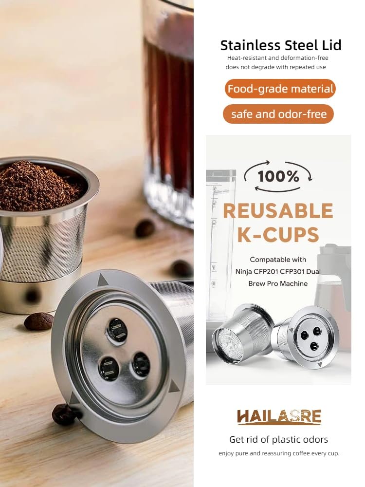 2 Pack K Cups Reusable Coffee Pods for Ninja Dual Brew Coffee Maker Stainless Steel Permanent K Cups Filters Coffee Accessories Compatible with Ninja CFP201 CFP301 Dual Brew Pro Machine (2 Count)
