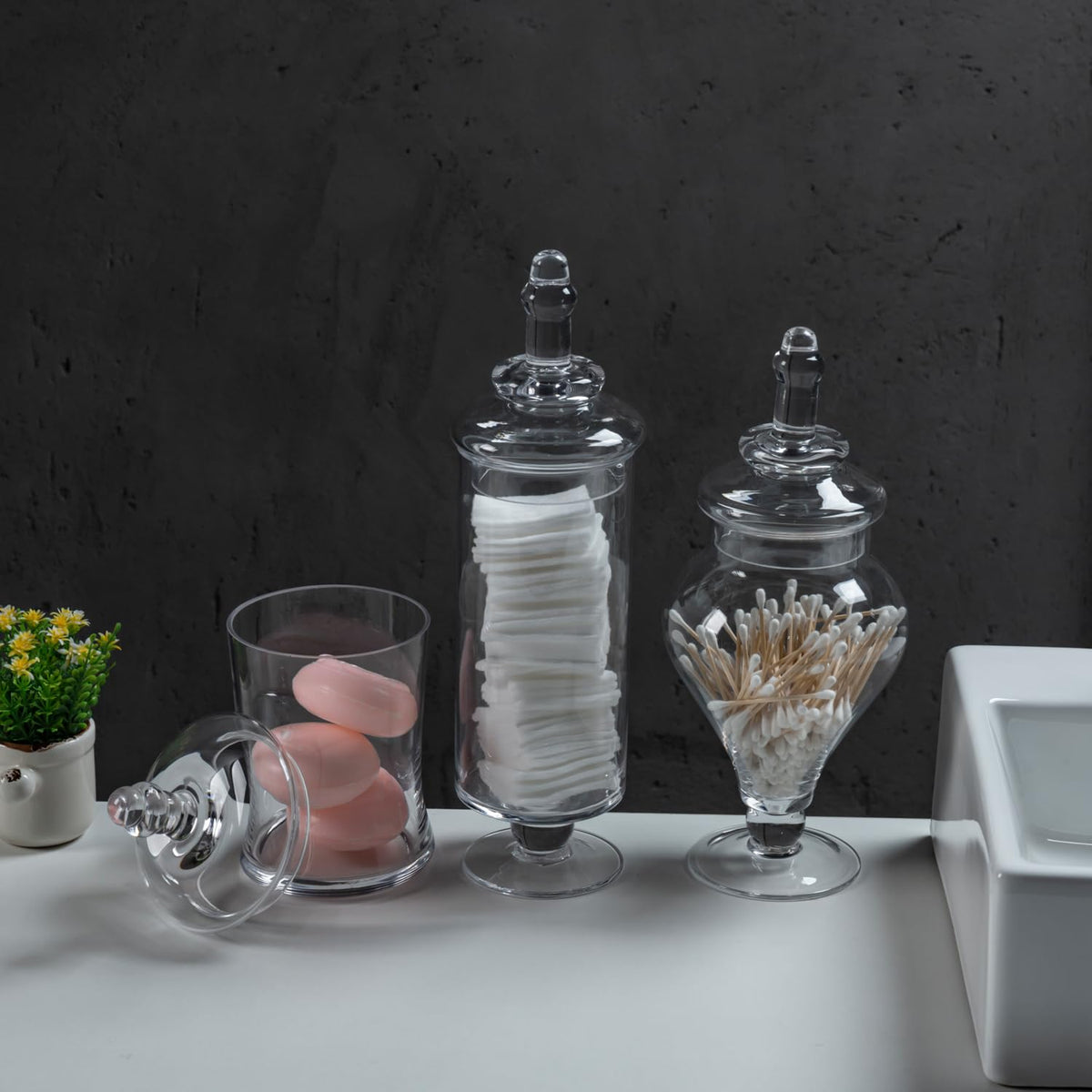 Clear Glass Apothecary Jars with Lid (3 Count)