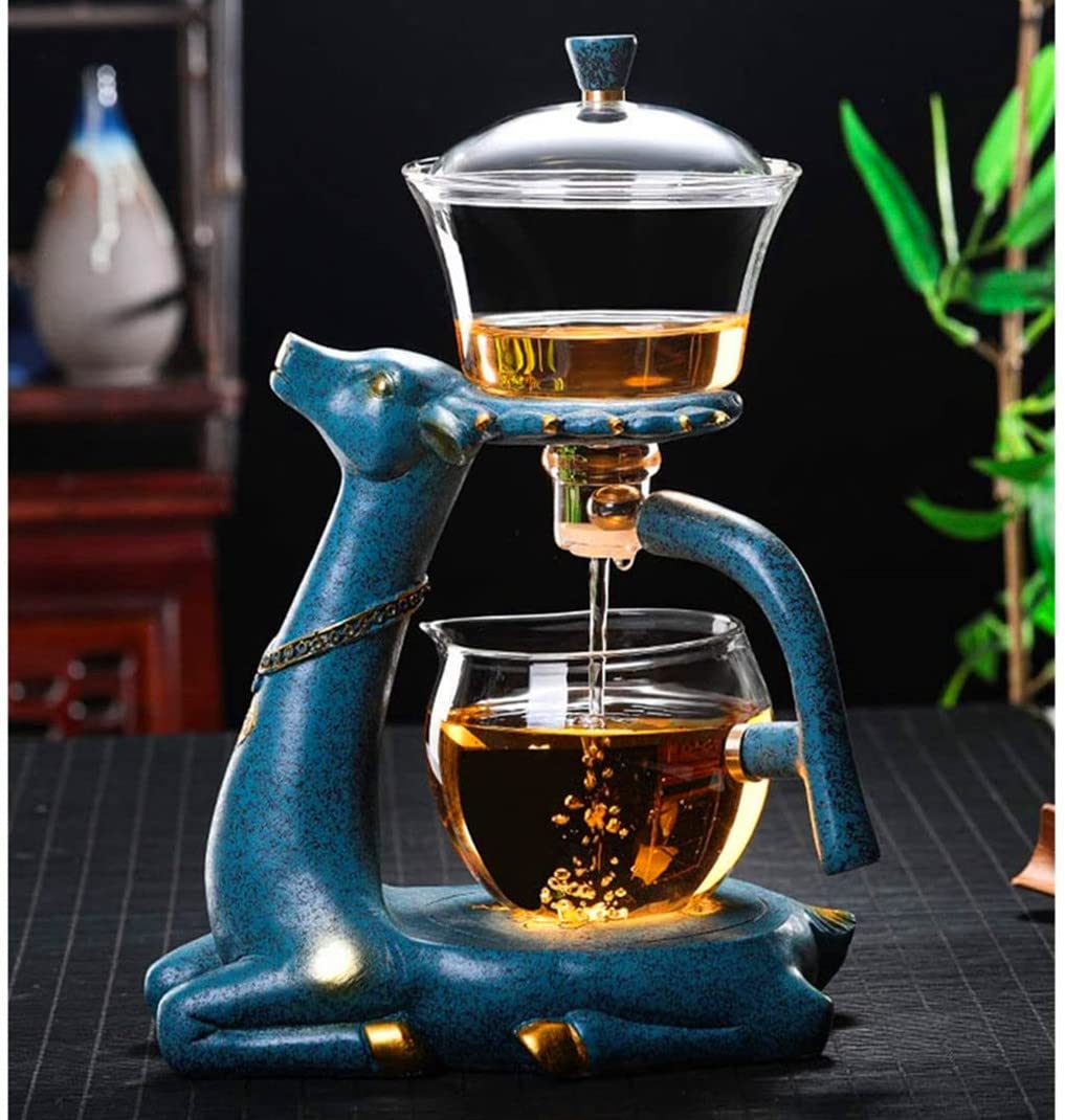 Heat resistant Kungfu Glass Tea Set with Heater Attract Water Diversion Rotating Cover Bowl Lazy Semi