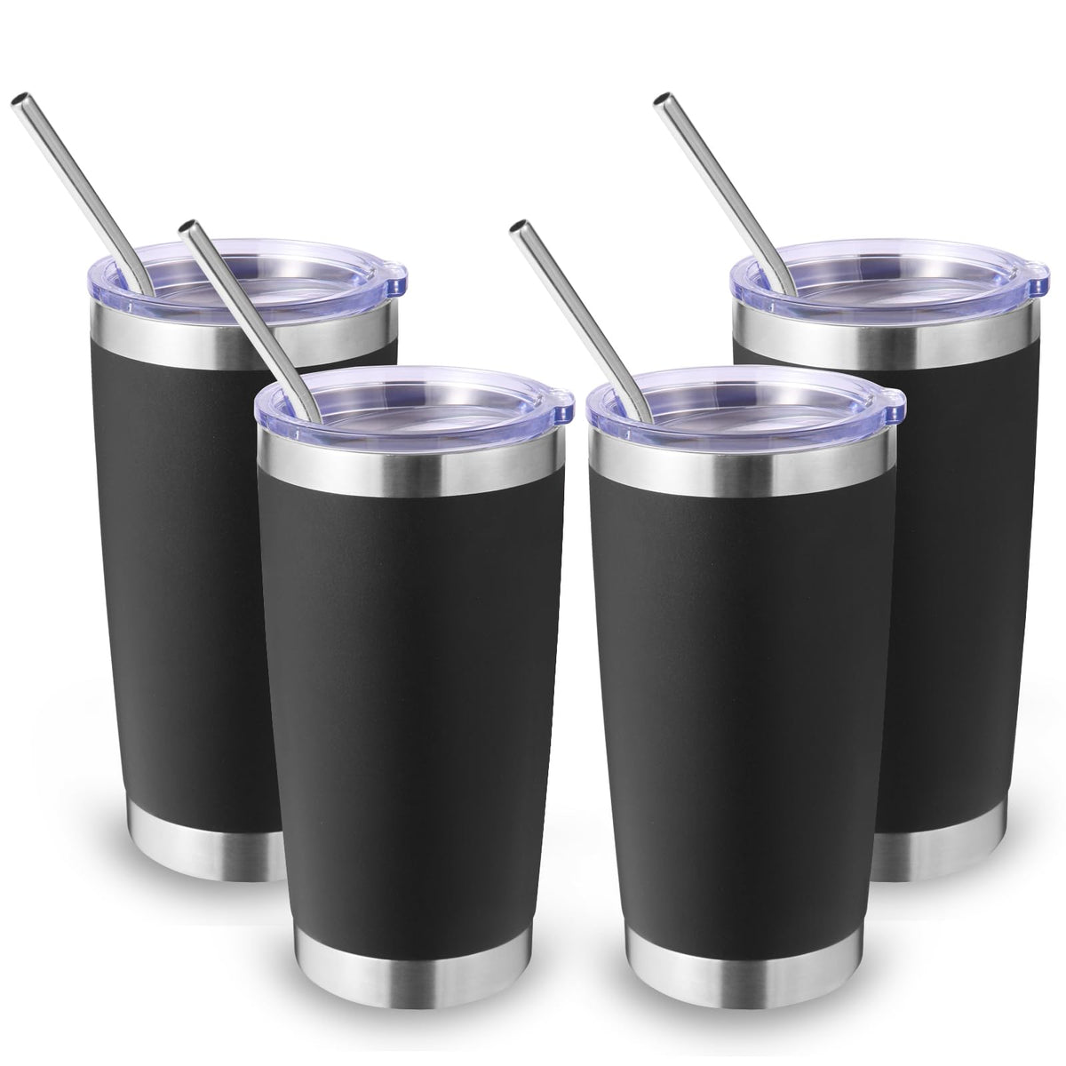 20oz Stainless Steel Tumbler with Lid and Straw Bulk 4 Pack (4 Count)