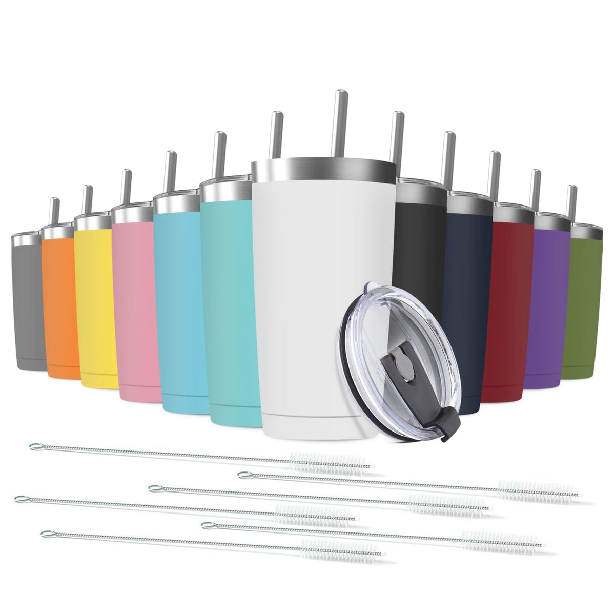 12 pack 20 oz Stainless Steel Insulated Tumbler with Straw and Lid