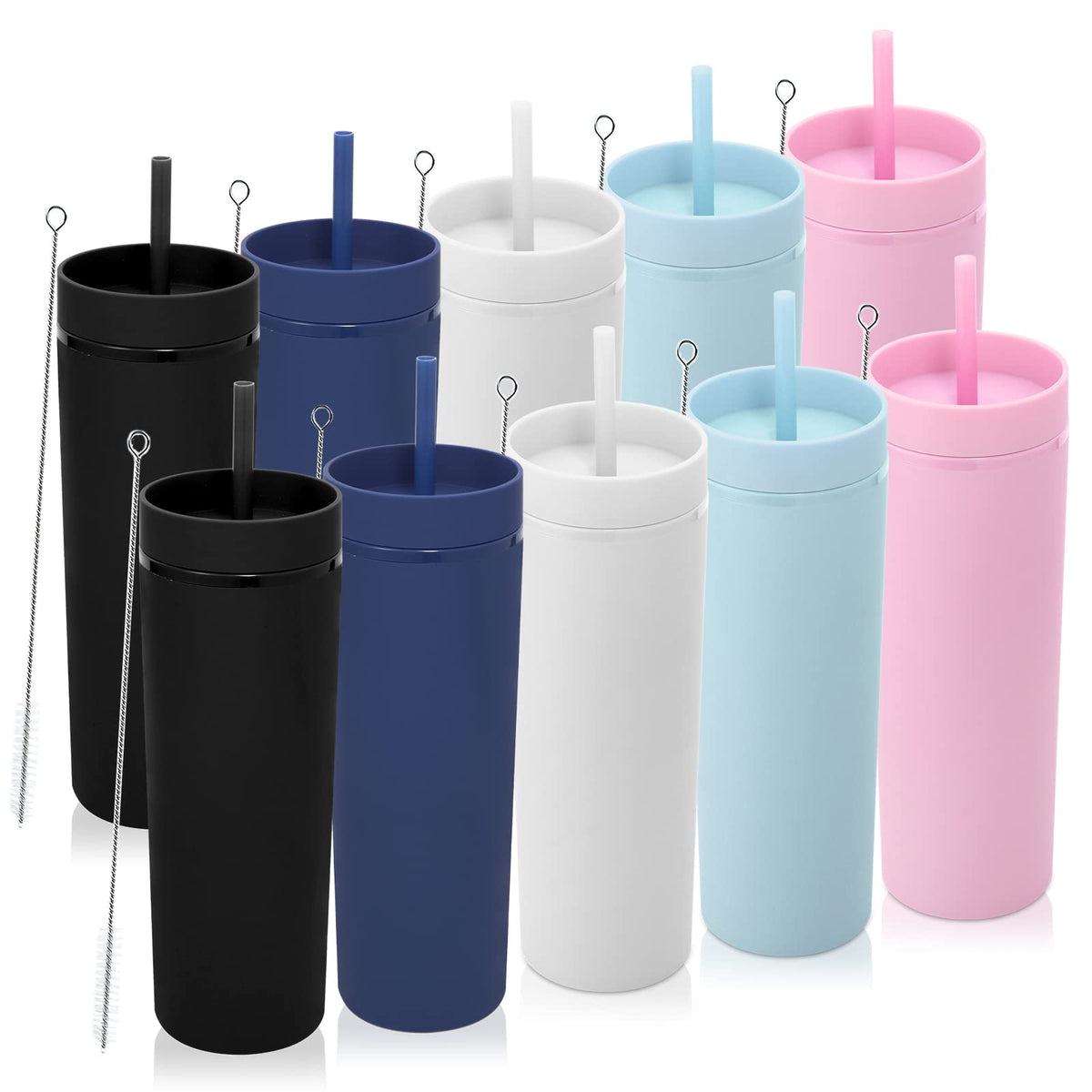 20oz Plastic Skinny Tumblers Bulk 10 Pack (10 Count)