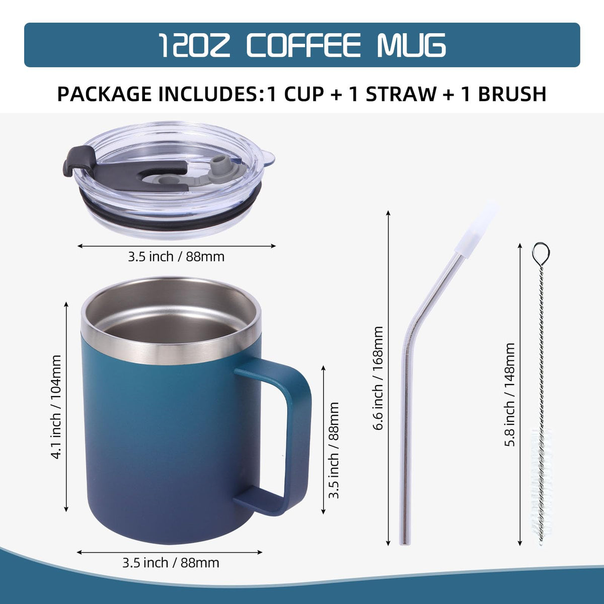 12oz Insulated Leakproof Coffee Mug with Flip & Straw Lid Bulk 2 Pack (2 Count)