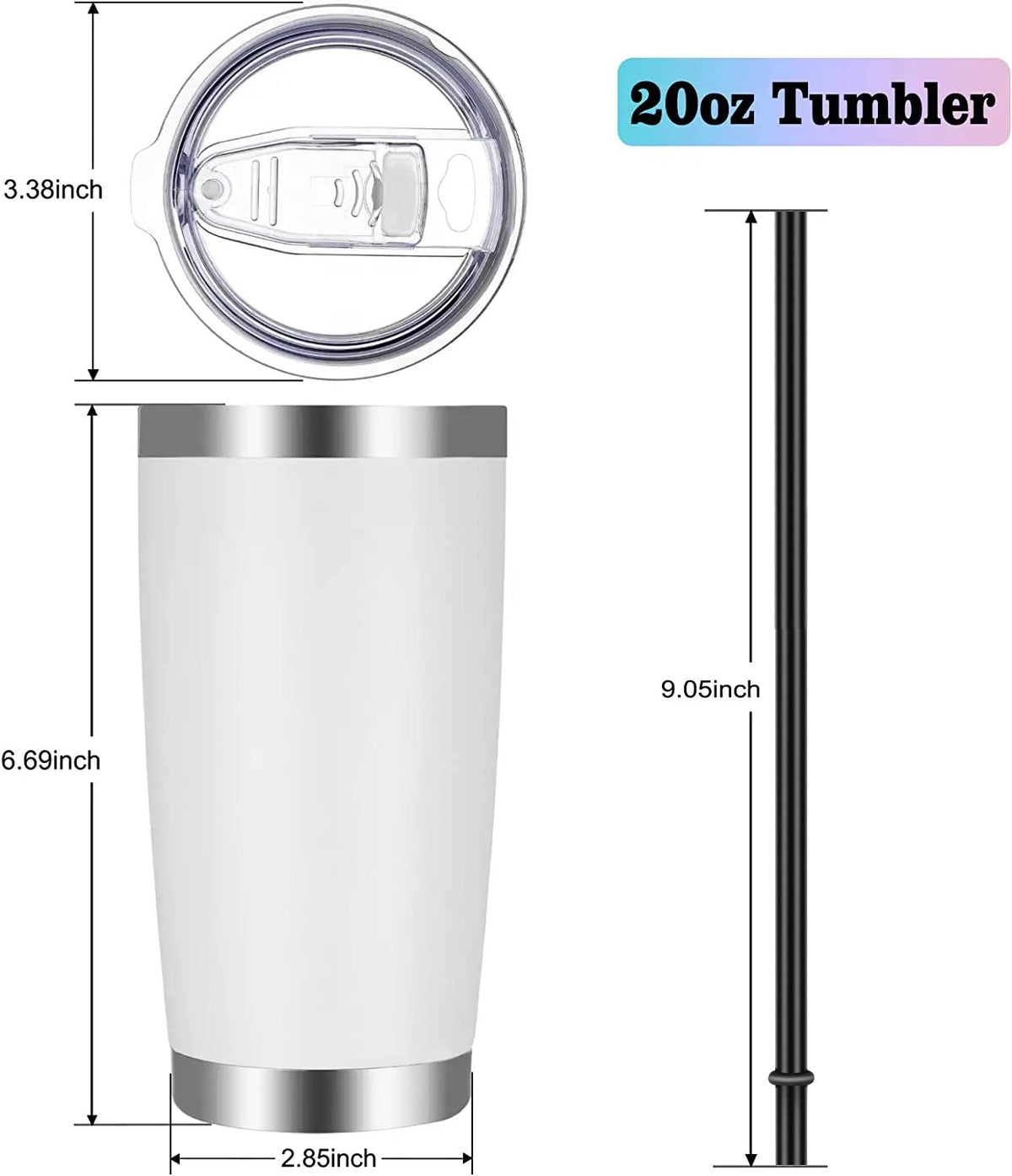 20oz Tumbler with Lid and Straw Stainless Steel Tumbler Cup Bulk Vacuum Insulated Double Wall Travel Coffee Mug Powder Coated Coffee Cup (12 Count)