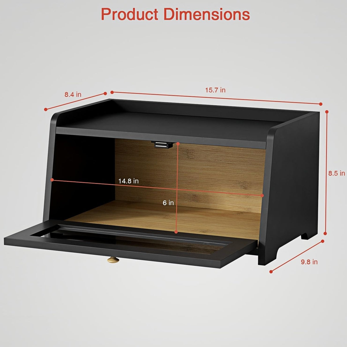 Black Bread Box for Kitchen Countertop