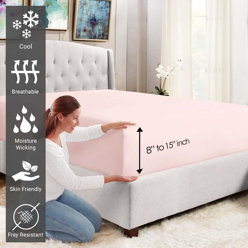 Twin Cotton Fitted Sheet 400 Thread Count Light Pink
