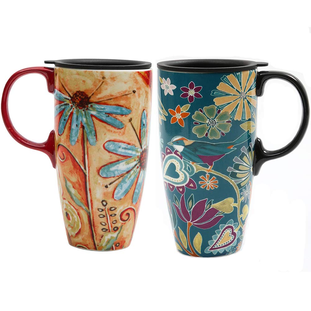 Set of 2 Ceramic Travel Mugs with Lid (2 Count)