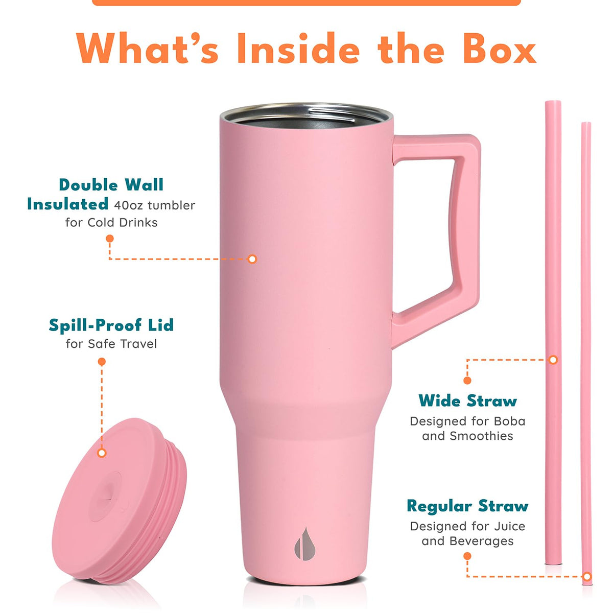 Spill Proof 40oz Insulated Tumbler with Handle & Straw Travel Mug
