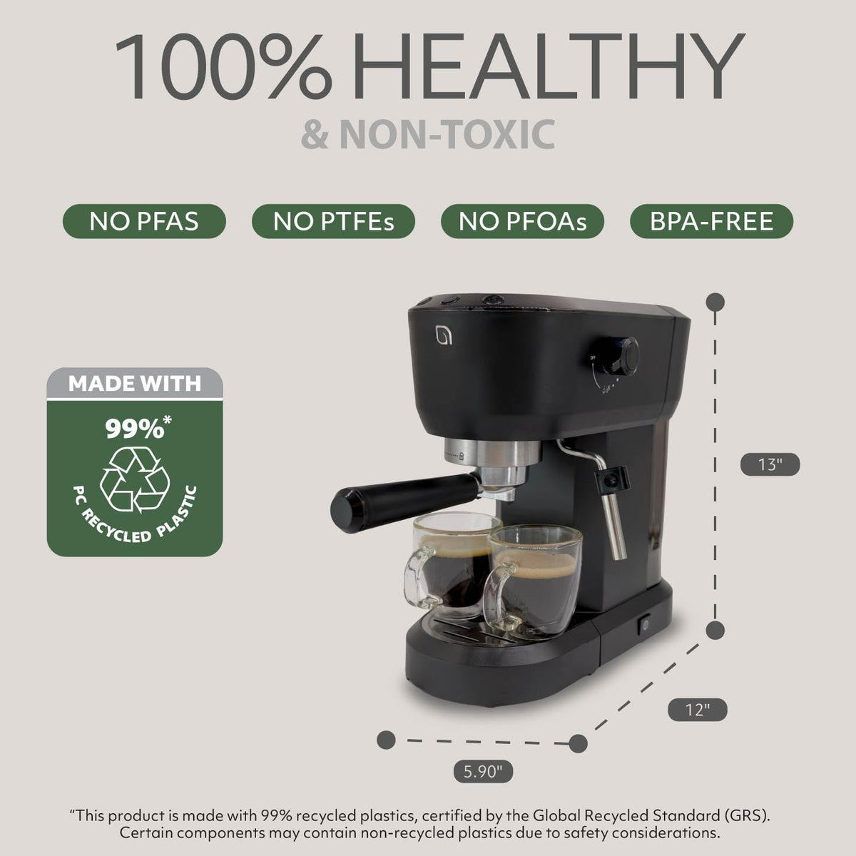 Eco Series Espresso Machine 15 Bar with Milk Frother Steam Wand