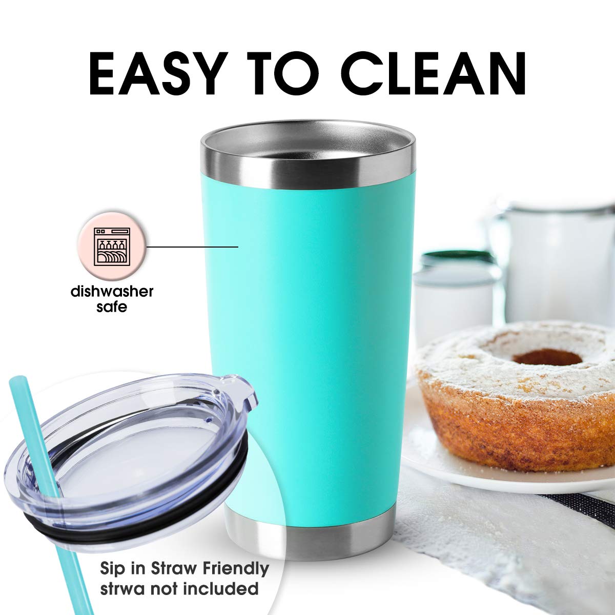 20oz Tumblers Bulk Stainless Steel Cup with Lid Double Wall Vacuum Insulated Coffee Mug for Cold & Hot Drinks 8 Pack (8 Count)