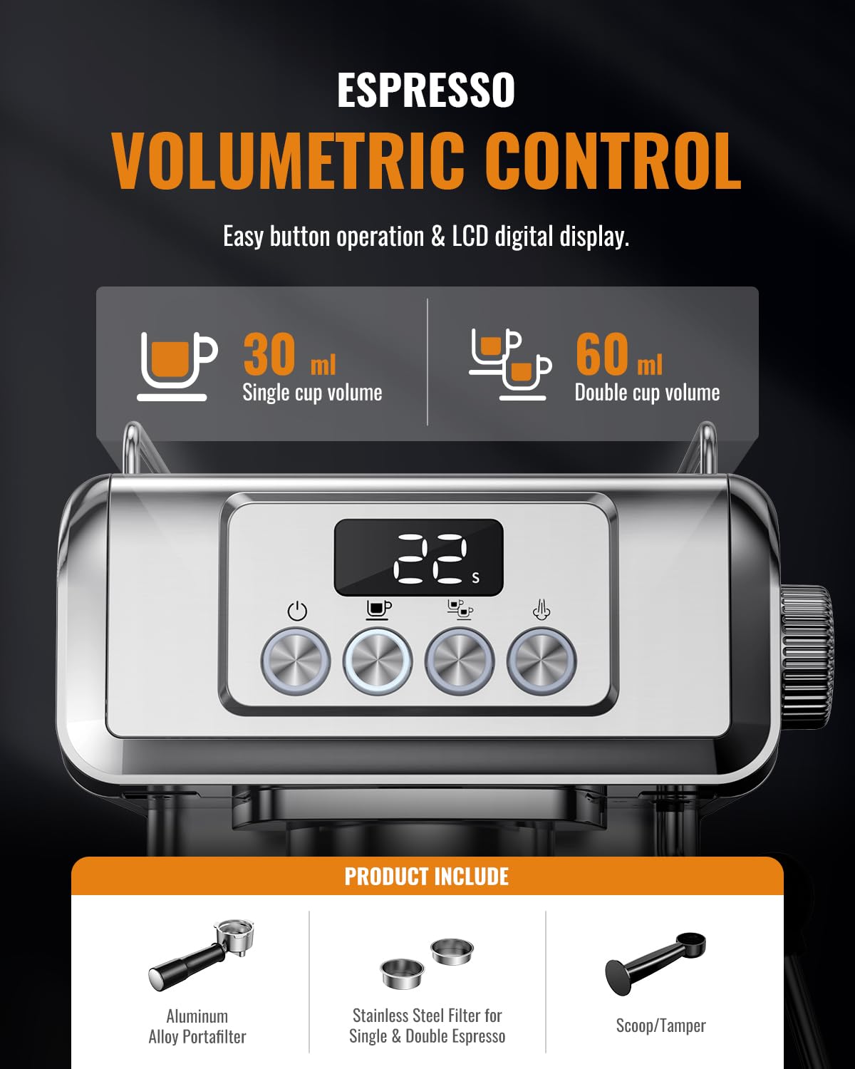 20 Bar Espresso Machine for Home with LCD Display and Steam Wand