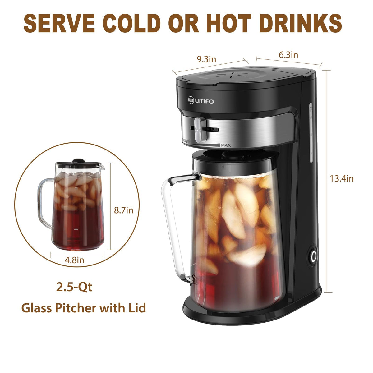 Iced Tea Maker and Iced Coffee Maker Brewing System with 2.5