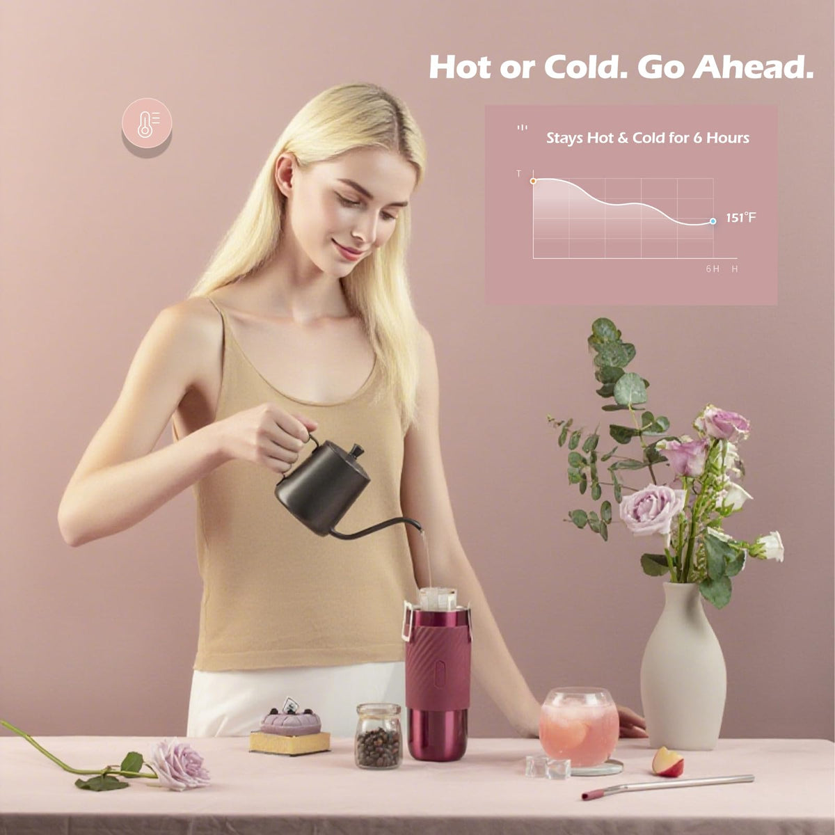 Vacuum Insulated Travel Mug with Lid Infuser and Straw for Coffee 17.5oz