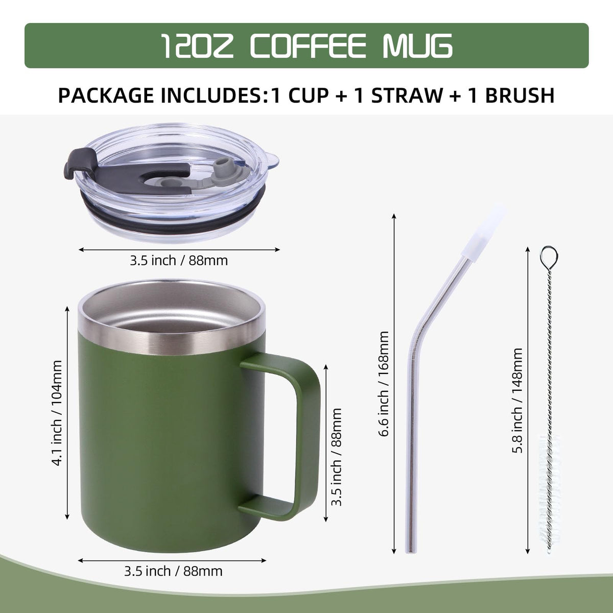 12oz Insulated Leakproof Coffee Mug with Flip & Straw Lid Bulk 4 Pack (4 Count)