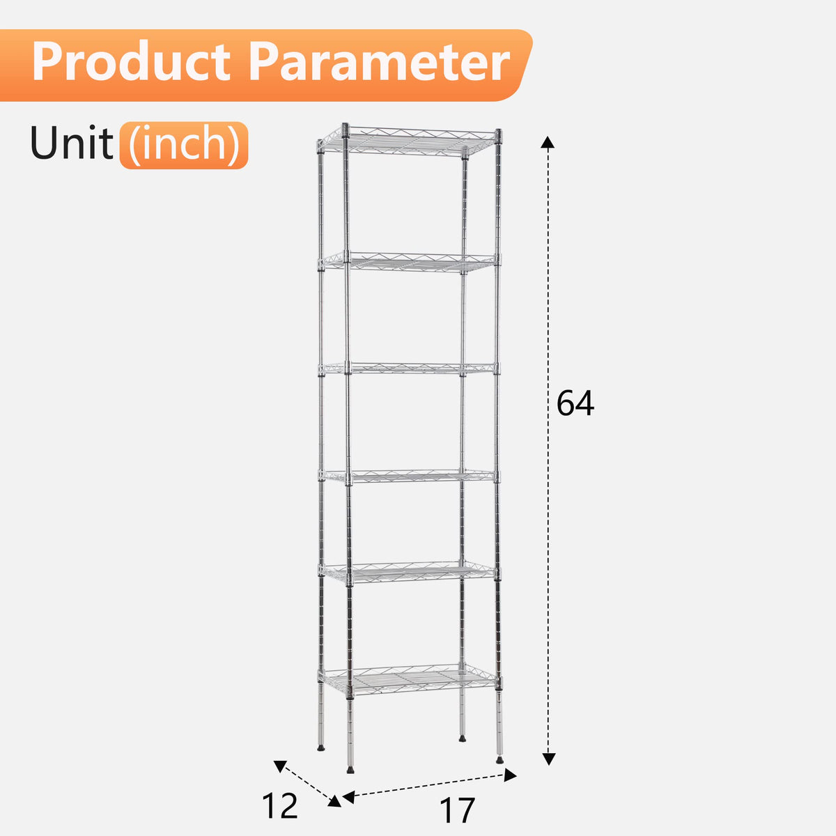 6 Tier Wire Shelving 17L x 12W x 64H Pantry Shelves Storage Rack Shelving Units Adjustable Metal Shelves for Kitchen Commercial Garage Small Places