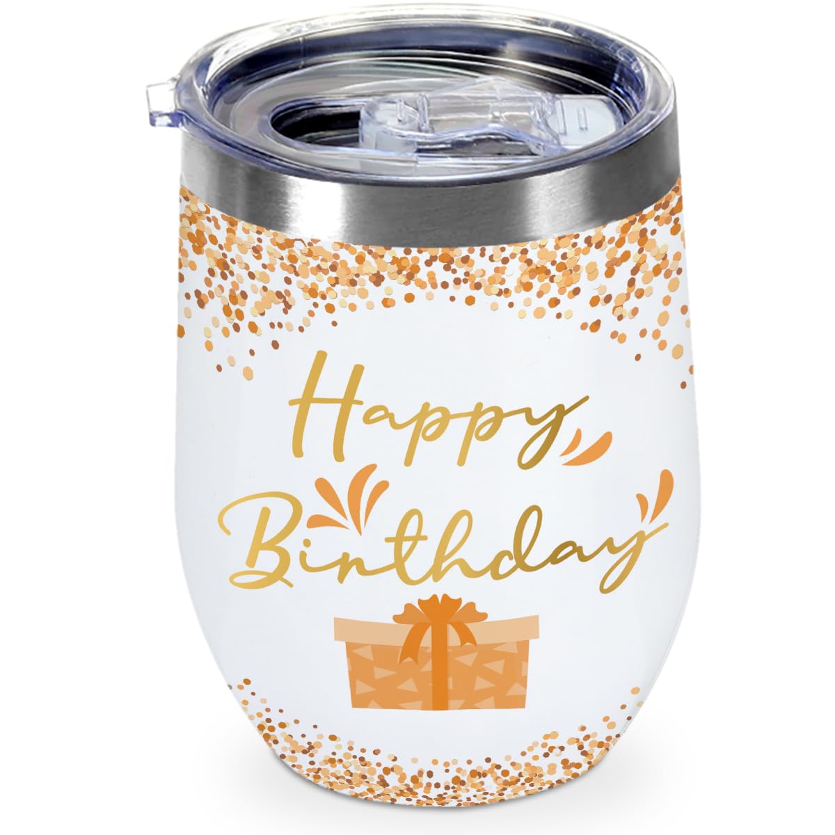 Happy Birthday Gift 12 oz Insulated Wine Tumbler with Lid