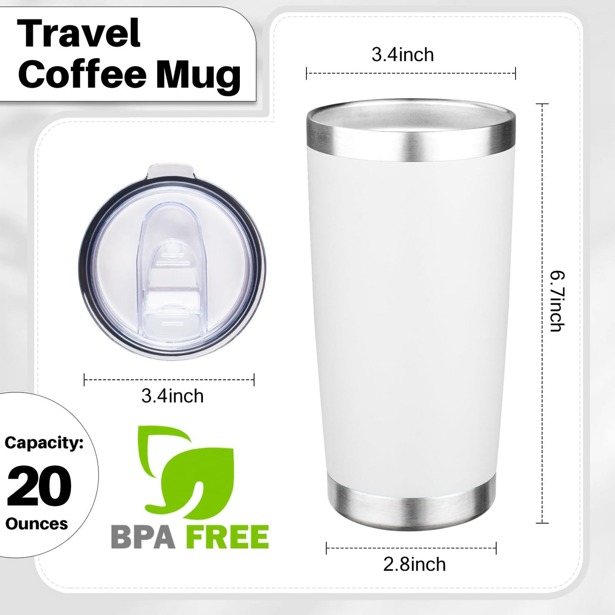 20oz Tumbler with Lid Double Wall Vacuum Insulated Travel Coffee Mug Stainless Steel Thermal Cup Powder Coated Sturdy Coffee Tumbler for Hot and Cold Beverage