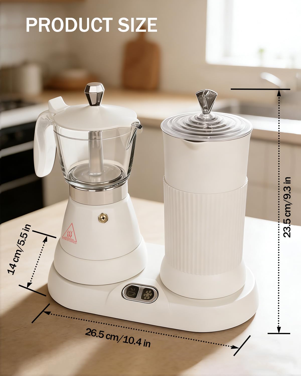 2-in-1 Milk Frother Electric Foam Maker and Moka Coffee Maker Espresso Maker 110V Electric Base Aluminum Frother Moka Pot 5oz 150ml Frothing Easy Brewing Latte Cappuccino Home Gift White
