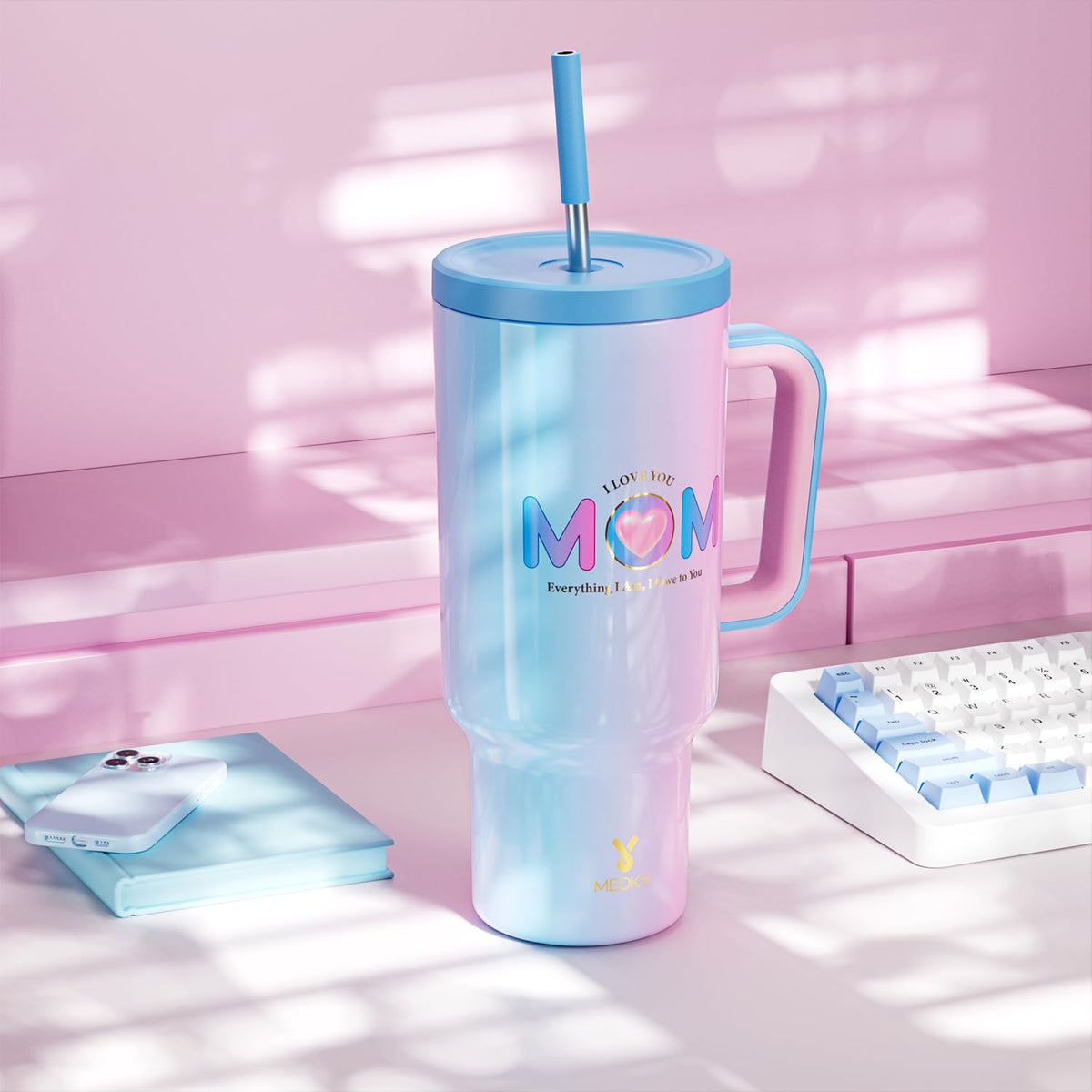 40 oz Tumbler with Handle and Straw