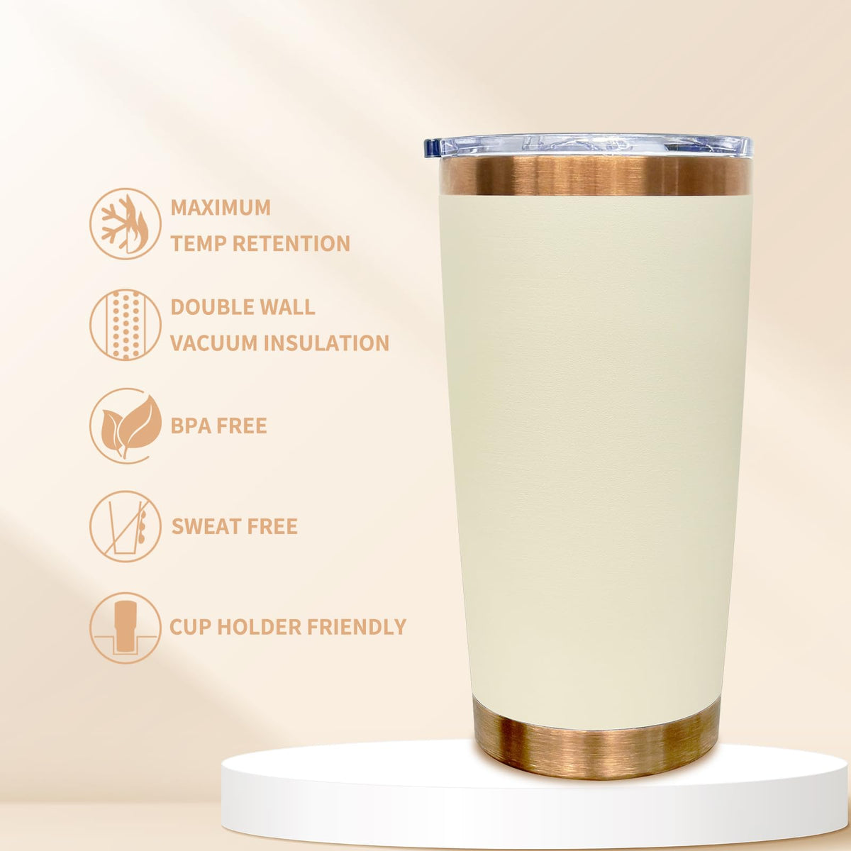 20 oz Tumbler Bulk Stainless Steel Tumblers with Lids and Straws Cream (4 Count)