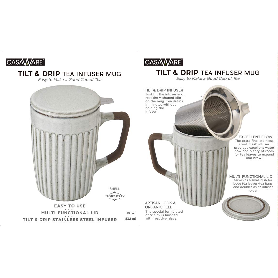 Shell 18 Ounce Tilt & Drip Tea Infuser Mug