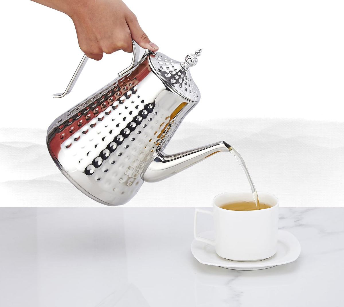 1.8L(60oz) Stainless Steel Hammer Patterned Teapot With Removeable Infuser,Loose leaf cover,Silver