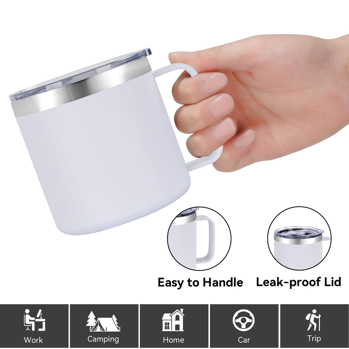 14 oz Insulated Coffee Mug Bulk with Handle (8 Count)