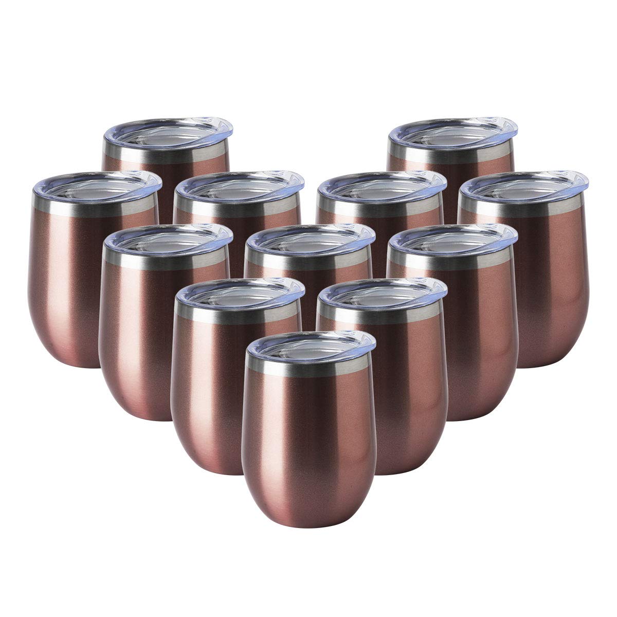 12oz Wine Tumbler with Lid Stemless Wine Glasses Double Wall Vacuum Travel Mugs stainless steel Coffee Cup for Cold & Hot Drinks Wine Coffee Cocktails Beer 12 Pack Rose Gold (12 Count)