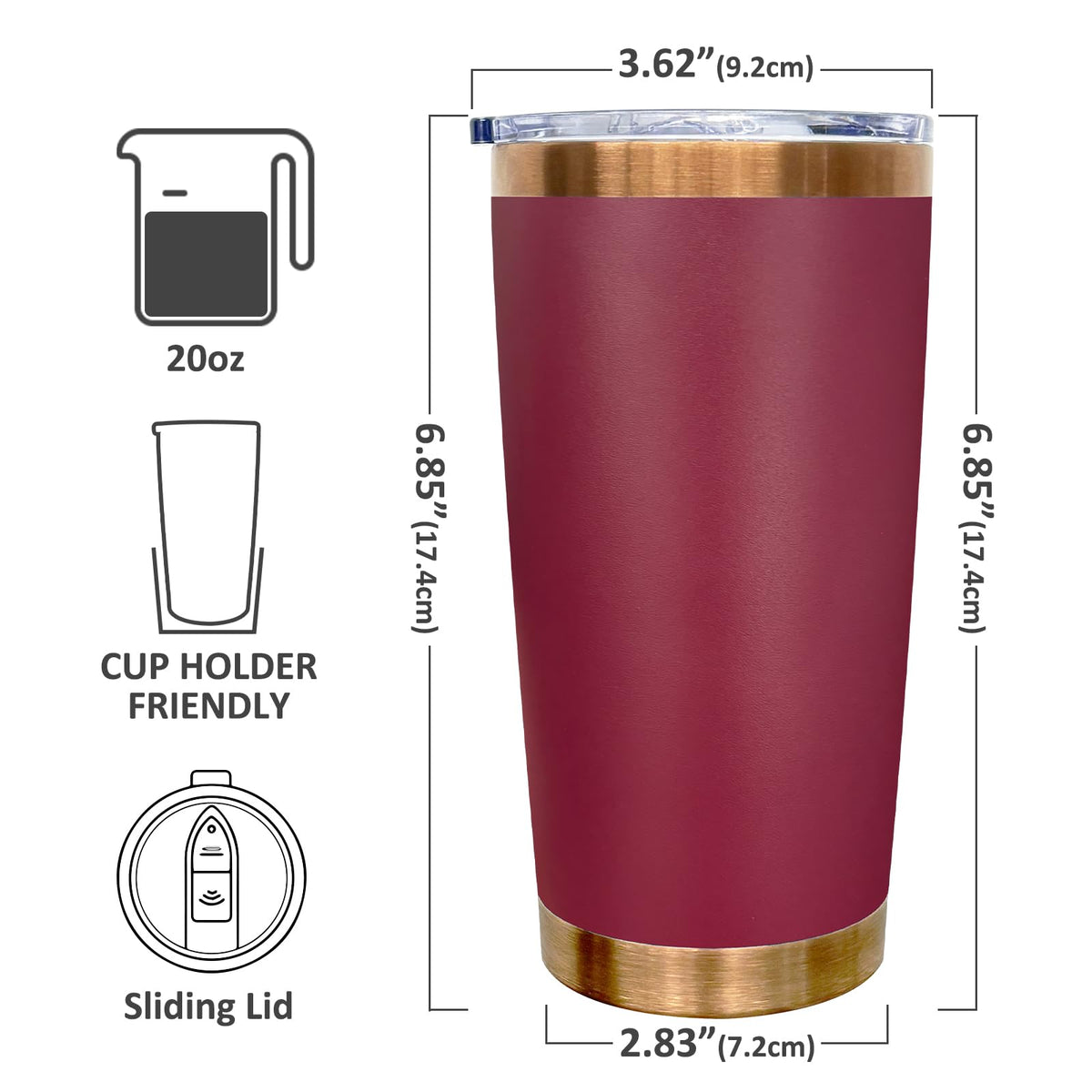 20 oz Tumbler Bulk Stainless Steel Tumblers with Lids and Straws Red
