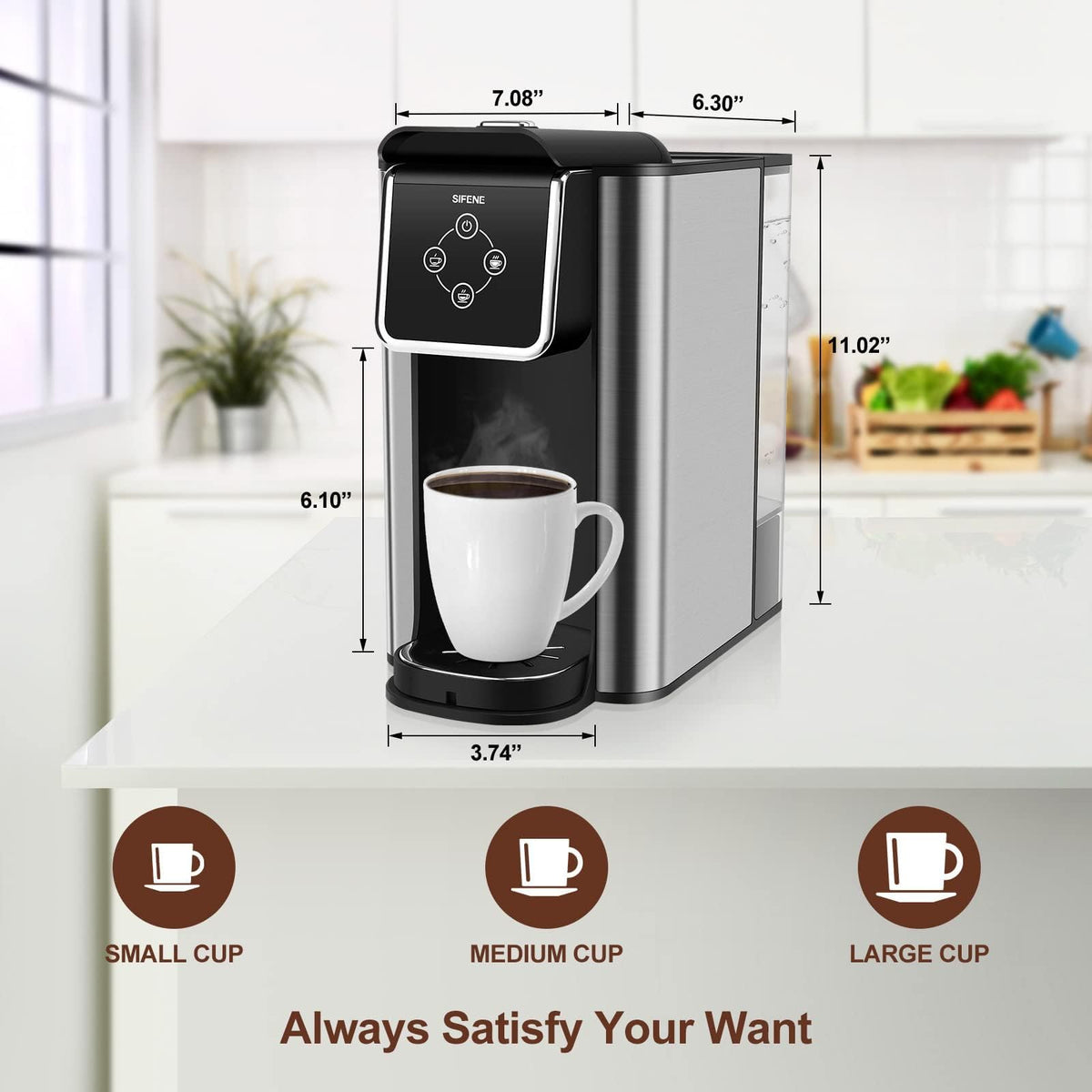 3-in-1 Single Serve Coffee Maker, Pod, Ground Coffee & Tea Brewer, Fast Brew Compact Coffee Machine with Touch Screen and 50 oz Water Reservoir