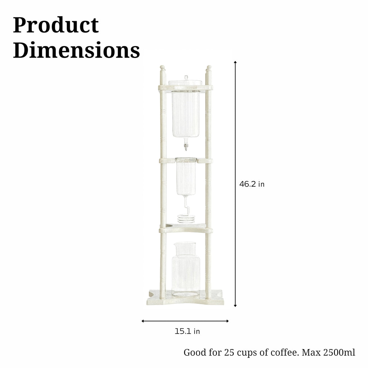 Cold Brew Drip Tower Iced Coffee Maker Glass Wooden Stand 25 Cups white (25 Count)