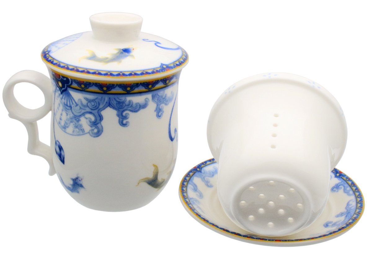 Porcelain Tea Cup with Infuser Lid and Saucer Sets