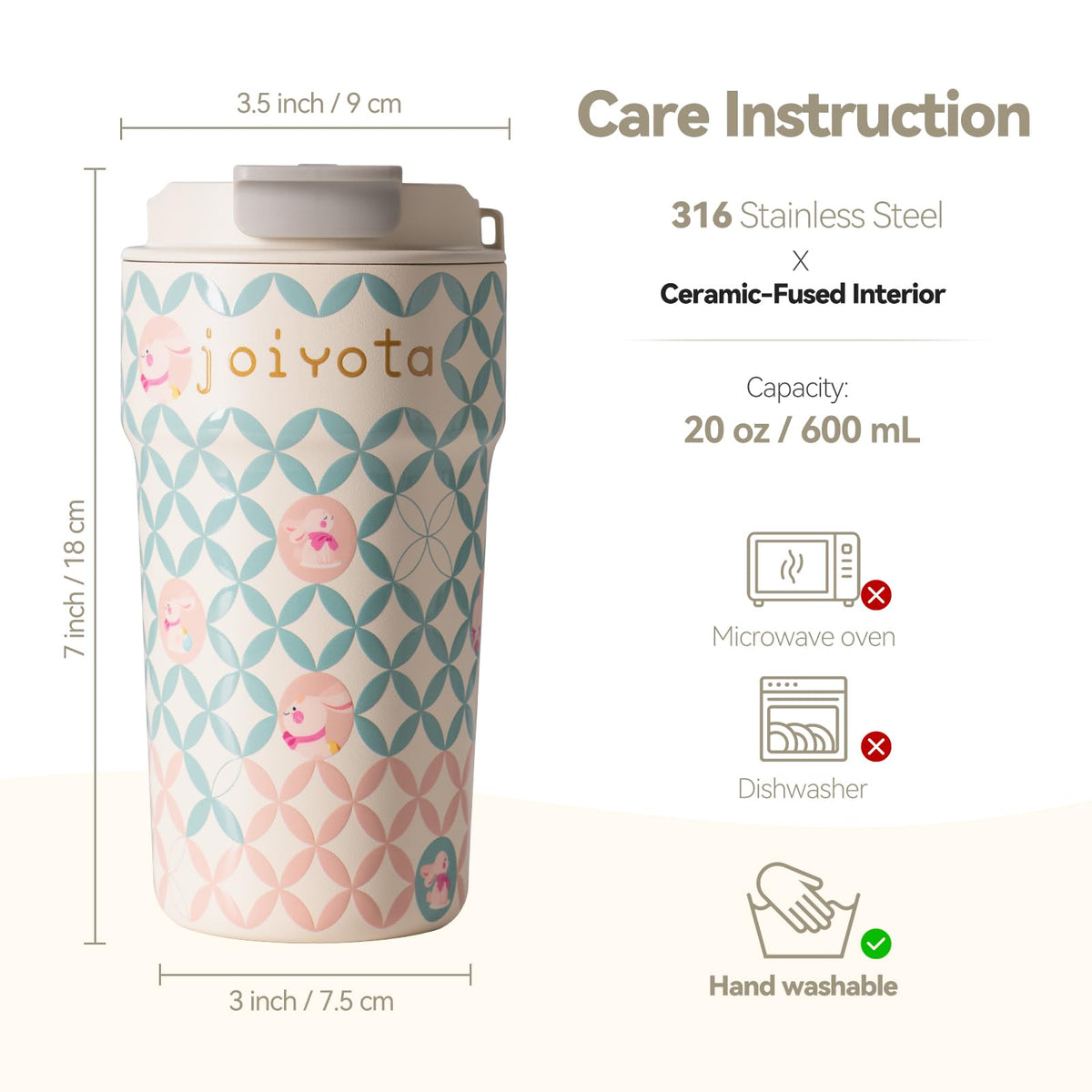Cute Fortune Bunny 20oz Ceramic Lined Stainless Steel Tumbler