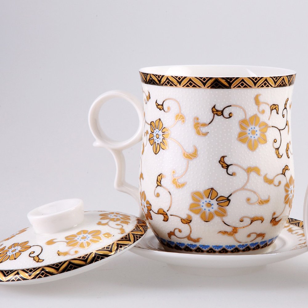 Porcelain Tea Cup with Infuser Lid and Saucer Sets