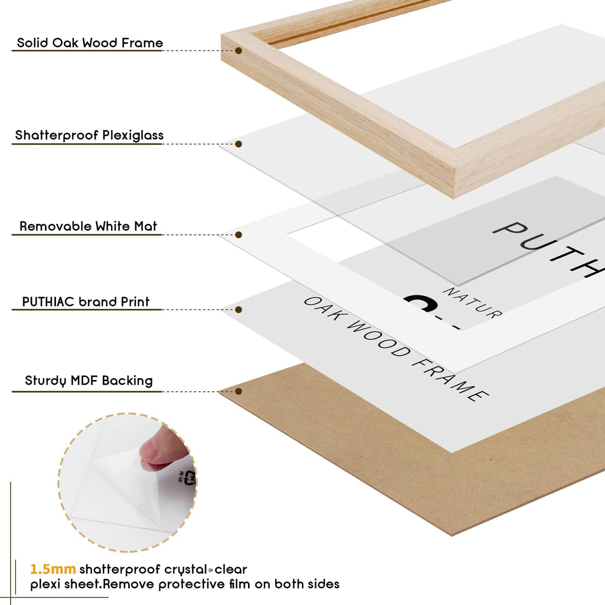 8x8 Solid Oak Wood Picture Frame with 4x4 Mat