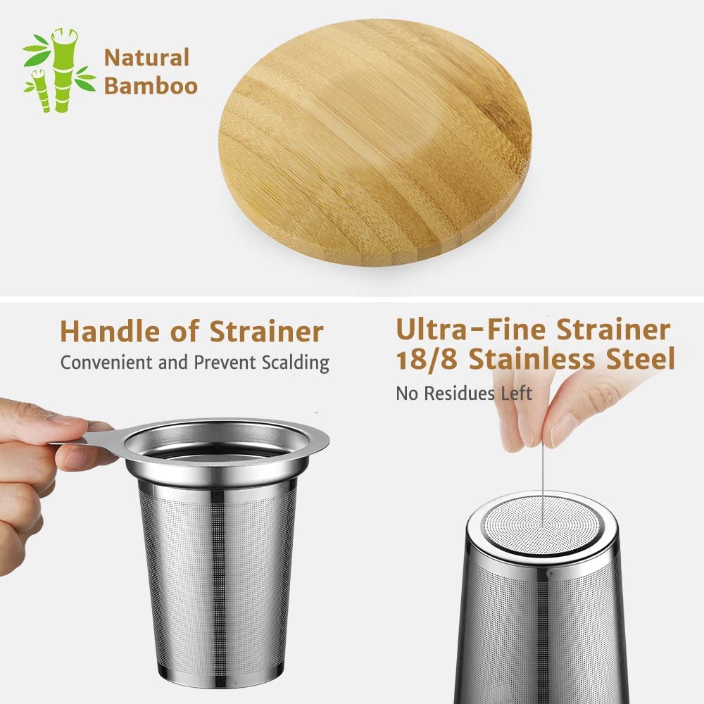 Tea Infuser Mug 14.5oz Insulated Heatproof Glass Tea Cup with Removable Infuser and Lid (14.5 Ounce)